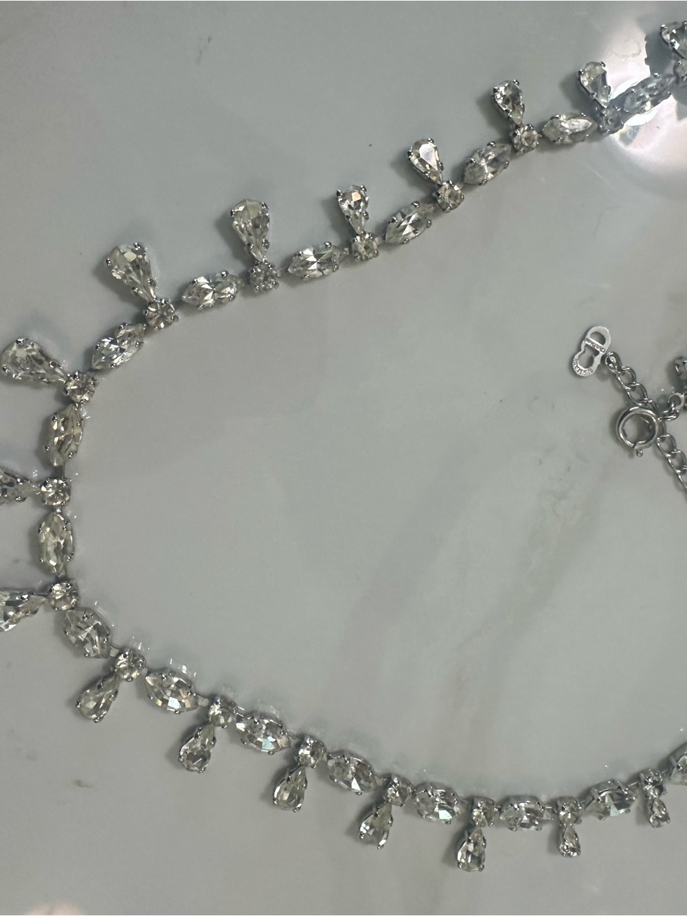 Christian Dior Silver Crystal Teardrop Necklace * Dior Germany prong set stones - Picture 6 of 9
